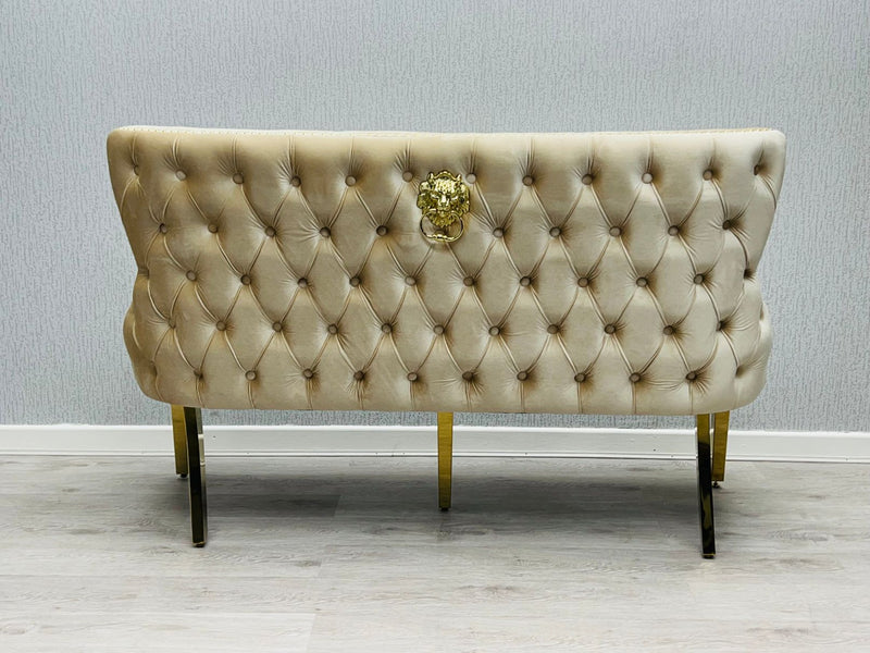 Victoria Velvet Dining Bench With Gold Pedestal