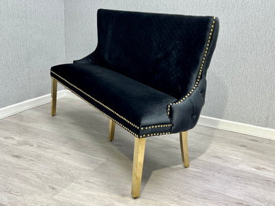 Victoria Velvet Dining Bench With Gold Pedestal