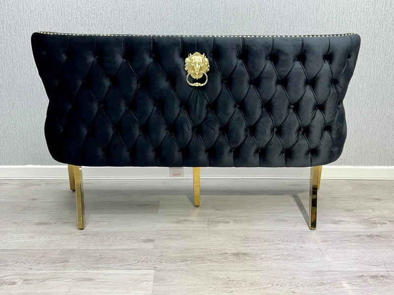 Victoria Velvet Dining Bench With Gold Pedestal