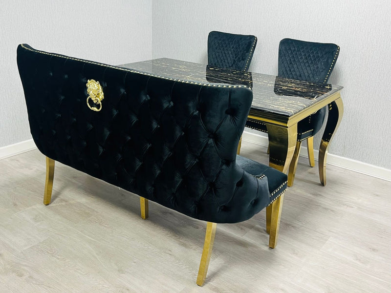 Victoria Velvet Dining Bench With Gold Pedestal