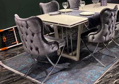 ROMA  DINING TABLE SET WHITE AND CHROME +6x CHAIRS SALE