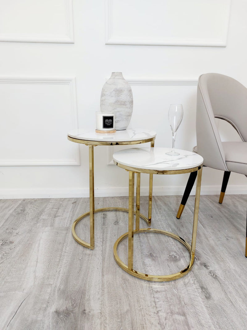 Cato Nest Of Tables White Marble & Gold Frame