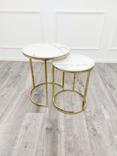 Cato Nest Of Tables White Marble & Gold Frame