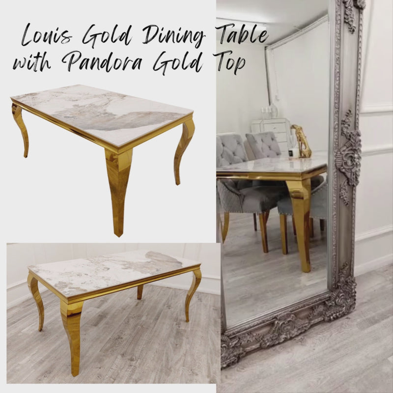 Louis Dining Table Gold with Glass/Sintered Stone Top