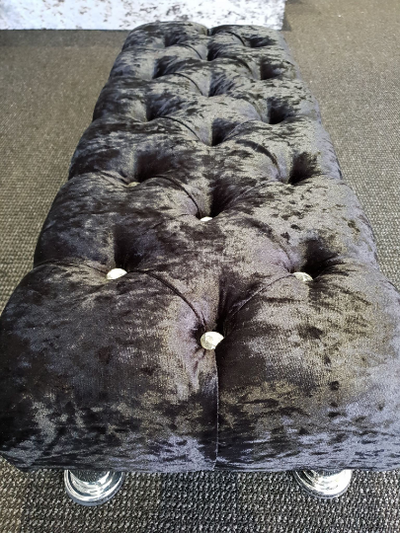 Crushed Velvet Chesterfield FootStool with CRYSTAL DIAMONDS