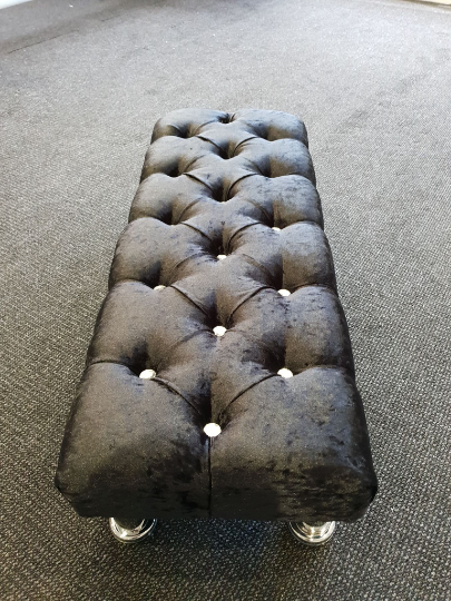 Crushed Velvet Chesterfield FootStool with CRYSTAL DIAMONDS