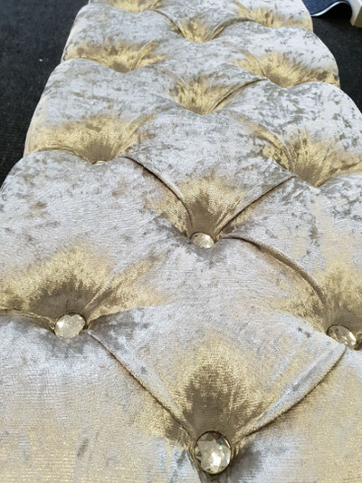 Crushed Velvet Chesterfield FootStool with CRYSTAL DIAMONDS