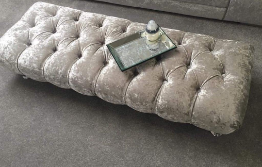 Crushed Velvet Chesterfield FootStool with CRYSTAL DIAMONDS