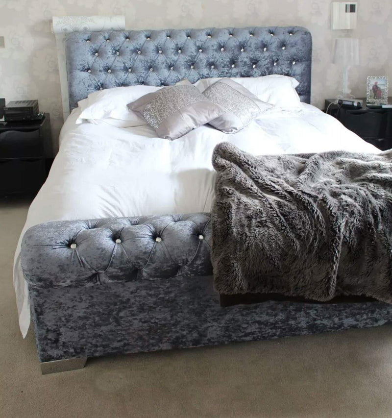 Sleigh chesterfield crushed velvet bedframe