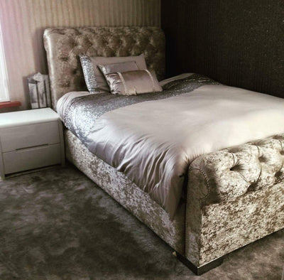 Sleigh chesterfield crushed velvet bedframe